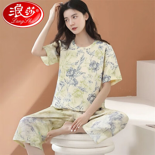 浪莎睡衣女夏季短袖七分裤套装宽松春夏天可外穿家居服 短袖七分裤679 M  建议80-95斤穿