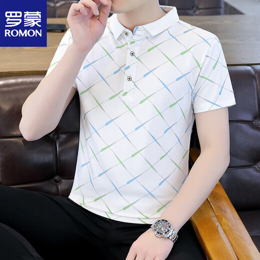 罗蒙（ROMON）2025夏季新款Polo衫短袖男潮牌ins修身翻领半袖T恤男士体恤上衣服 F9226白色 M