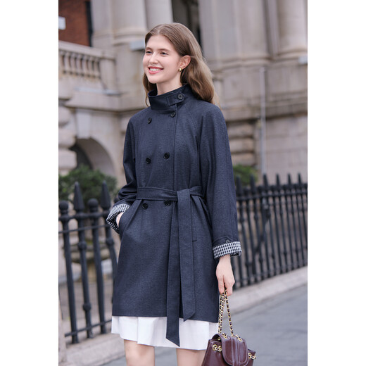 Betu Women's 2025 Autumn New Windbreaker Stand Collar Imitation Denim Loose Literary Style Jacket Women 2508T96 Dark Denim Blue M