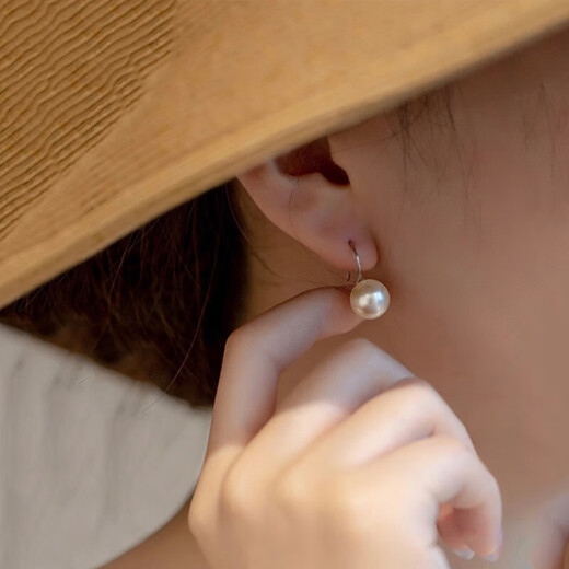 999 sterling silver high-heeled shoes pearl earrings for women, light luxury and high-end pierced earrings, Shijia crystal versatile earrings, 12MM Australian white pearls, silver ear hooks, a pair