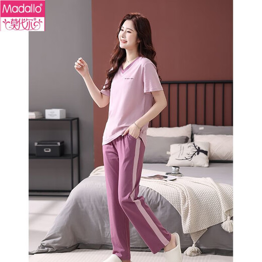 Pyjamas de coton pur modal pour femmes en été mince coton pur pantalon à manches courtes ensemble de vêtements de maison d'été décontractés peut être porté à l'extérieur de 7374 rose M (80-100jin [Jin est égal à 0,5 kg]))