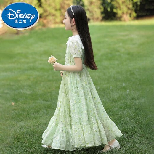 迪士尼（Disney）女童连衣裙夏装2025新款洋气儿童雪纺碎花裙薄款大童夏天棉布裙子 6630浅蓝色 赠珍珠发箍 120 cm
