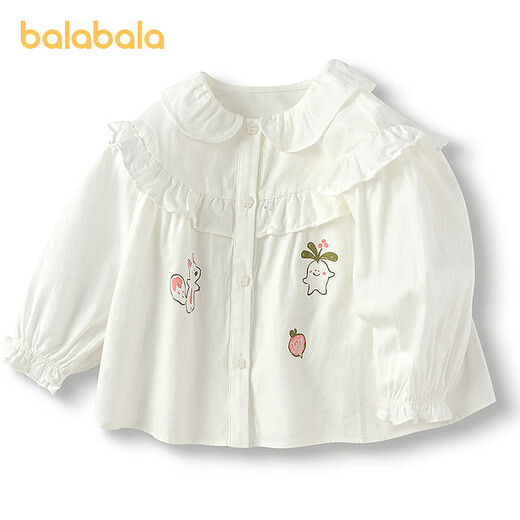 Balabala children's clothing baby long-sleeved shirt pure cotton printed top girls autumn clothing 2025 new sweet fashion off-white 10302 100