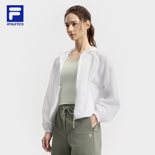 FILA Oficial de la chaqueta tejida de mujeres 2025 Autumn New Fitness Sports Simple Loose Caplaed Top Jade White S 160/80a/S