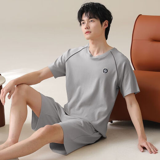 梦心声纯棉短袖短裤男家居服套装夏季便携抗菌吸湿排汗可外穿 梦短袖套装：OMM13601 XL