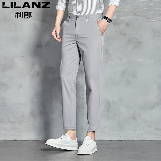 Lilang Herren Ice Silk Casual Hosen für Männer Sommer Neue Neun-Punkte-Mode-vielseitige High-End-Businesshosen mit geradlinigem Bein dünne graue Ydl9898 28