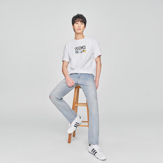 
Lee25 spring and summer new product 723 slim mid-waist straight small ripped design retro light blue men's jeans