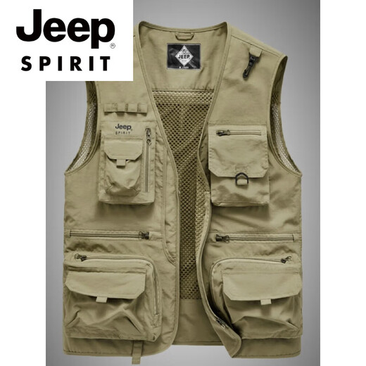 Jeep Spirit haut de gamme marque masculine pour hommes décontractés multi-pochettes légères légères en extérieur respirant photographie de pêche à la pêche à la pêche à la cheval mâle Khaki m 110-125jin [Jin est égal à 0,5 kg]