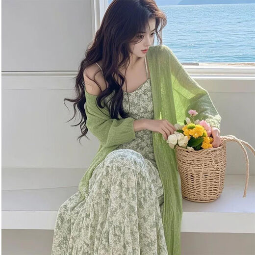 
AFTER MONDAY Korean 2025 spring knitted cardigan floral dress women's fashion suit skirt 3882Q# M [Suggest 100Jin [Jin equals 0.5 kg] below]