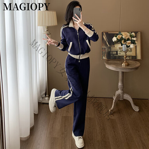 MAGIOPY国际奢侈高档品牌时尚减龄休闲运动套装女装2025春季蓝色短款外套 蓝色两件套 S(100斤以内)