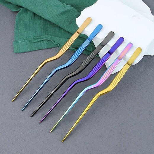 Vinoa western food chef special plating tweezers stainless steel kitchen food clamp molecular cuisine plating clamp mithran silver 16.1