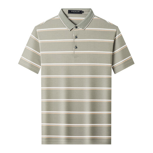 
CEO Yageol Mulberry Silk Short Sleeve T-shirt for Men 2025 Summer New Striped Lapel Middle-aged Daddy Outfit Polo Shirt for Men 826 Green M 165 [Suggested 100-125Jin [Jin equals 0.5 kg]]