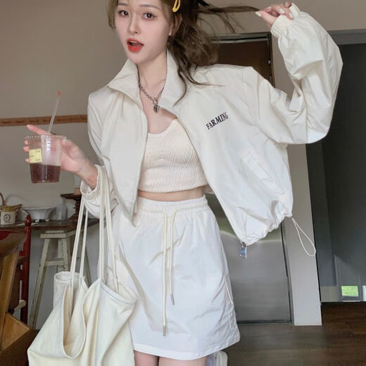冠军闪电（CHIONPEAN）美国重磅女装夏季防晒衣女休闲运动高腰遮胯半身裙夏季新款两件套 A1047-杏色防晒两件套装 M 建议(80-100斤)