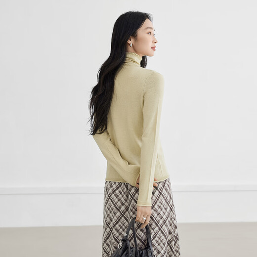 Dialogue (DUIBAI) cashmere + sheep wool solid color curled turtleneck sweater for women 2025 winter new knitted bottoming sweater, light bud yellow M