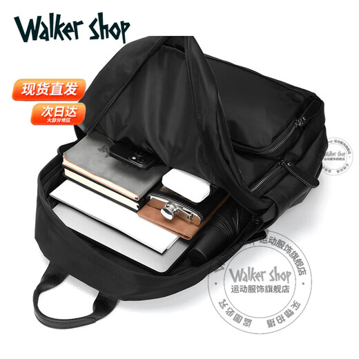 Walker Shop【2025年新款】双肩包韩版简约背包防泼水尼龙牛津布旅行电脑包 黑色15.6寸(43*32*13CM)