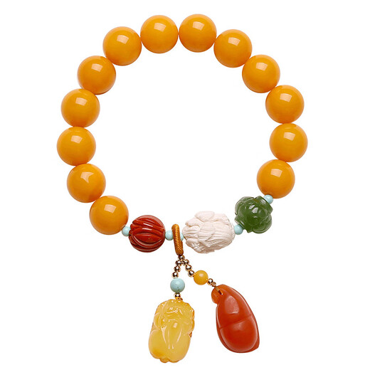 ADRIUS luxury high-end beeswax bracelet for women, yellow single circle DIY bracelet, amber small Pixiu beads 11mm, beeswax beads about 11mm, 13 pieces