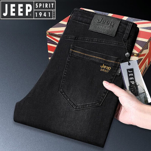 JEEP SPIRIT吉普高端牛仔裤男士夏季薄款宽松直筒中年弹力商务休闲大码长裤子 蓝色 JP679 34