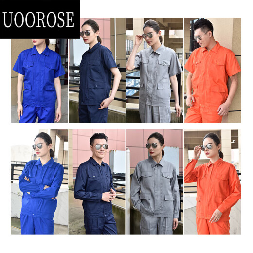UOOROSE summer work clothes set for men's construction site factory auto repair worker short-sleeved thin style large pocket labor protection clothing top customization pure cotton short-sleeved top gray 7373 summer S 160/