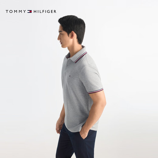 Tommy Hilfiger [Softness] Summer men's breathable pearl-floor mesh short-sleeved T-shirt with a slim POLOJ9195