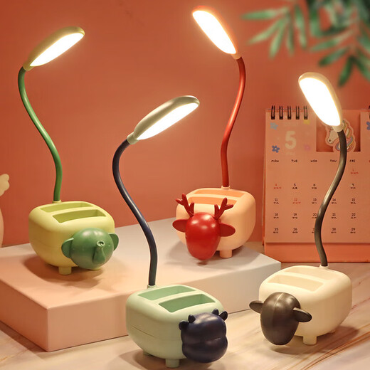 USB plug-in table lamp LED desk lamp mobile phone holder pen holder cartoon desktop ornaments children's gift night light cute little desk lamp kindergarten Children's Day gift cute pet lamb + pen holder function + plug-in style random color