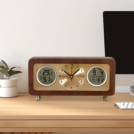 Compas solid wood desktop clock living room temperature and humidity silent perpetual calendar clock 508 (28.5*14cm)