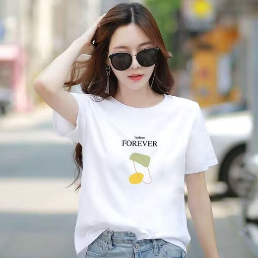 Internet -Promi neue koreanische Version Frühling und Sommer weiße Frauenkleidung lässig Locker großes vielseitiges, schlankes Student Runder Nacken Kurzarm T 9901 m