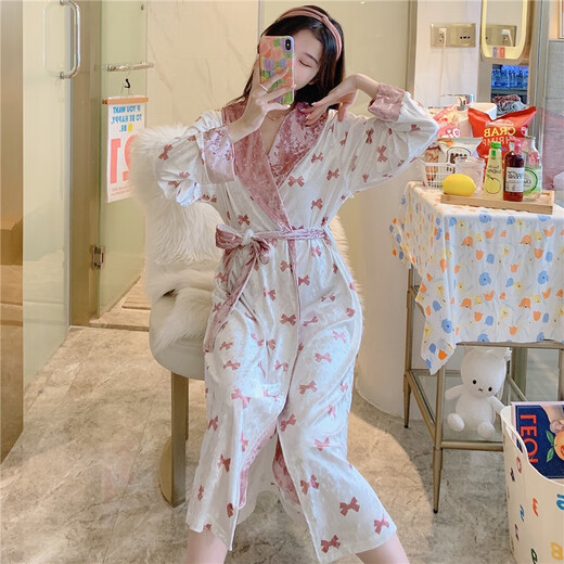 莫代尔睡衣女夏季2025年新款时尚气质金丝绒春秋冬季长袖睡袍性感长款浴 JDX-3527#睡袍黑色金丝绒 M