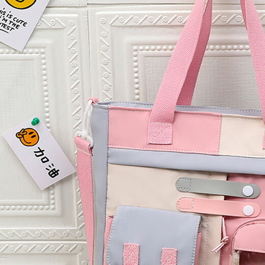Tutorial-Tasche für Grund- und Sekundarstudenten, Männer und Frauen, Kinderunterrichtsklasse, Handtasche, One-Shoulder-Crossbody-Tasche, kontrastierende Kunsttasche mit großer Kapazität, ZW-0698# Blue Color Ball + Badge + Anhänger