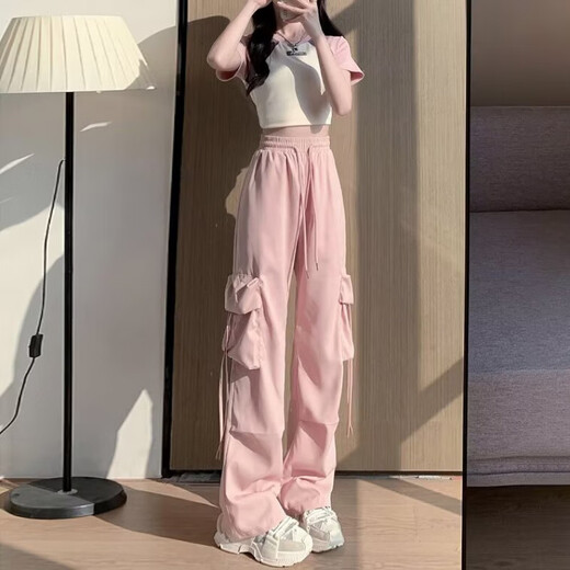 Pantalon de travail de usure de dopamine simple décontractée pour les femmes au printemps et à l'été cordon hip-hop mince-feel large pantalon de plancher