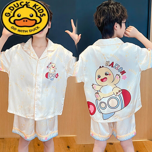 G.duckkids leche dragón dragón seda de seda fría pijama de verano mediano y niño grande delgada de manga corta