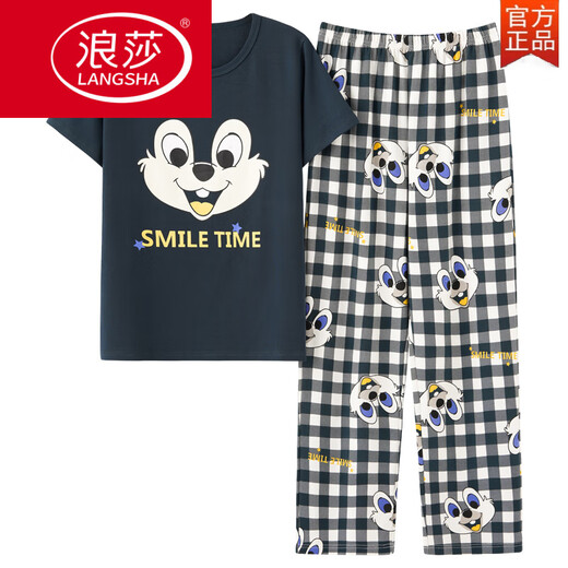浪莎（LangSha）睡衣女夏季套头纯棉短袖长裤胖加肥加大码宽松200斤卡通家居服 3519白龙猫短-袖长-裤 M 标准女 80-100斤