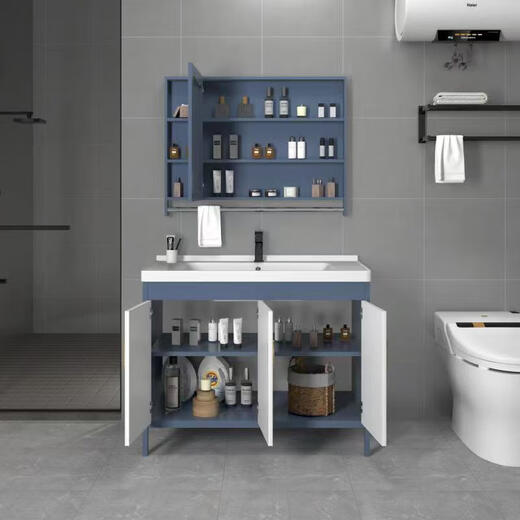 Hengjie Badezimmerschrank Kombination Balkon mit Waschbrett Waschbecken Haushaltswaschbecken Badezimmer Waschbecken integriertes Waschbecken 1048 Einzelbecken + Schrank + Wasserhahn