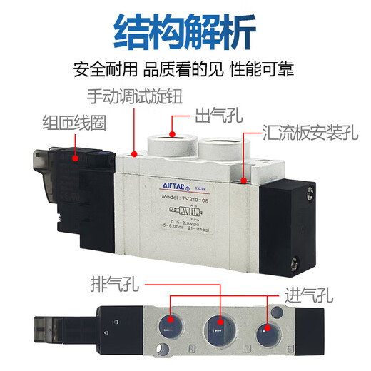 亚德客（AIRTAC）7V电磁阀7V11006B0507V050M5B7V12006B050系列电磁阀 7V230C-J10B  线长2.0m