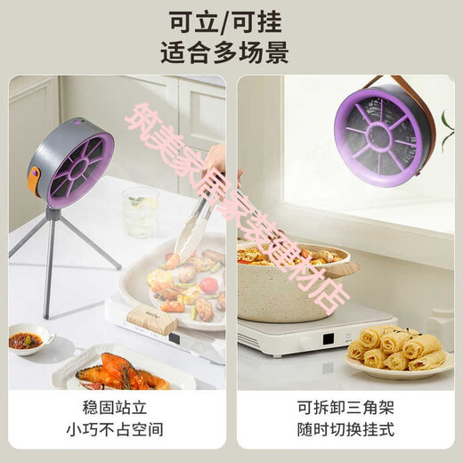 OIMG便携式抽烟机户外露营室内烧烤大风力油烟机家用桌面抽油烟机风扇 FC-6629-紫色 标配附带（两片过滤棉）