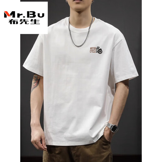 
Mr. Bu summer pure cotton short-sleeved men's 2025 trend new T-shirt men's loose large-size top men's American heavyweight men's t-shirt HST1518 white T-shirt M size weight 90-125 Jin [Jin equals 0.5 kg]