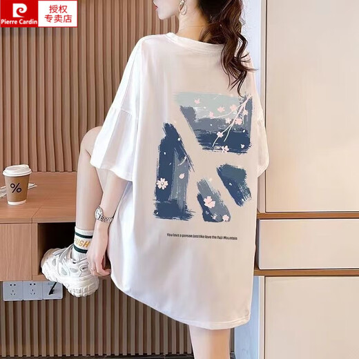 Pierre cardin 2025 summer new short-sleeved T-shirt for women 200 Jin [Jin equals 0.5 kg] extra-large women's loose fat mm plus fat plus a large half-sleeved top 844 black M (recommended 80-115 Jin [Jin equals 0.5 kg])
