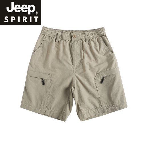 JEEP SPIRIT夏季日系复古多口袋工装短裤男宽松直筒户外速干纯色做旧五分裤潮 卡其色 9905抽绳版 S