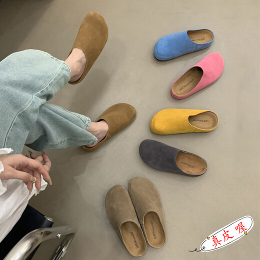 S.SOFEA Slippers Birkenstock de cuero grueso emulado para mujeres embarazadas con tendencia retro anti-deslizamiento 9226 azul 36