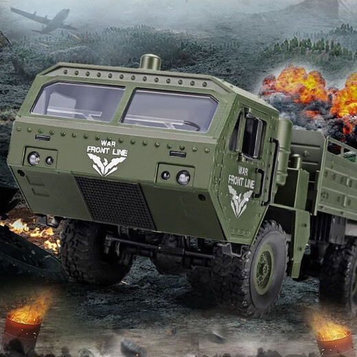 Le modèle de camion militaire lourd à six roues motrices à six roues motrices peut charger RC Electric Remote Control Toy Pickup Pickup Super Long Dongfeng n ° 9 à six roues motrices peut ouvrir la porte verte, une puissance électrique peut envoyer 10 petits dinosaures