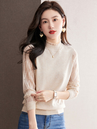 QIAFAN half turtleneck lace sweater for women Autumn and Winter 2025 new thin black top underwear middle collar base shirt Spring and Autumn Black M 95-110Jin [Jin equals 0.5 kg]