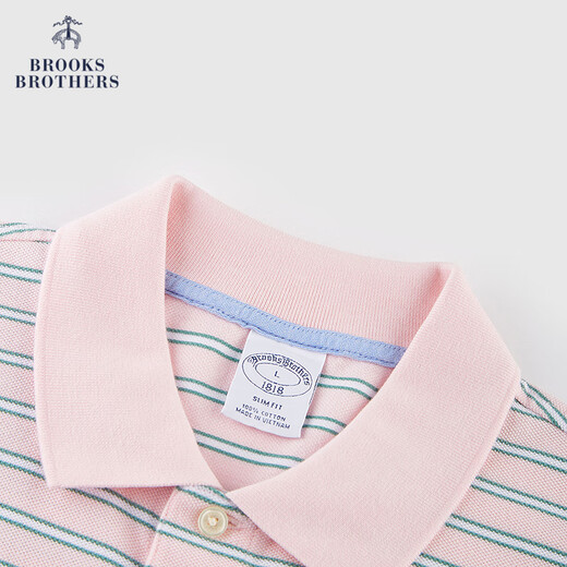 布克兄弟（BrooksBrothers）/布克兄弟男士25春夏新棉金羊拼色条纹短袖polo衫 B695-粉色 S