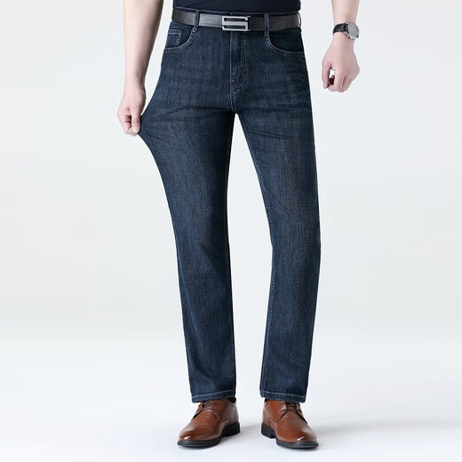 Jiumuwang Jeans Men's 2025 Spring and Summer New Stretch Comfortable All-Match Slim Trousers Straight Pants [Dark Blue] 9866 Thin M Size 42 (3.3) Ruler 106c