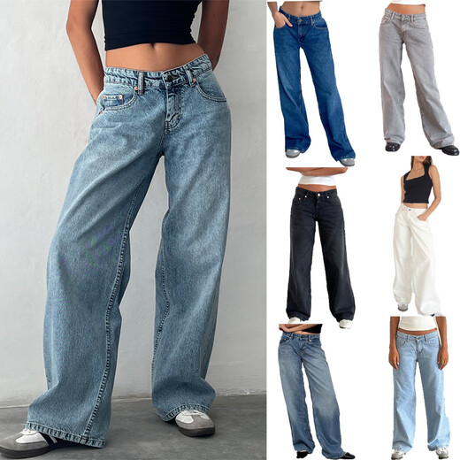 
LEE KIDS American retro low waist non-elastic wash straight jeans for women's autumn new street wide-leg denim women's pants 12176 light blue XS