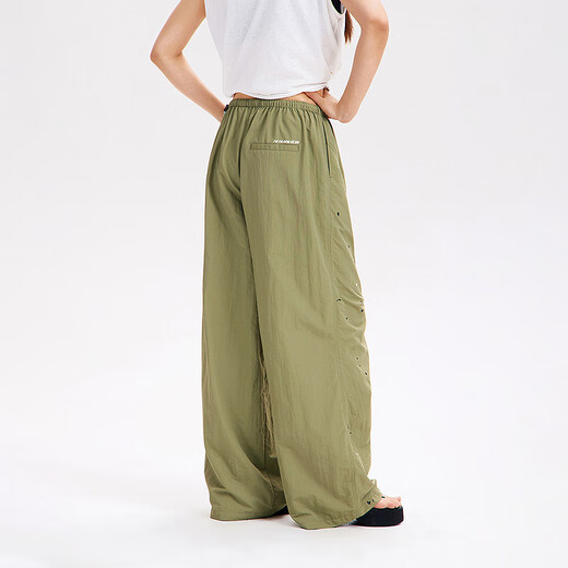 
NO ONE ELSE drawstring wide-leg casual pants for women 2025 summer new paint dot letter printed long trousers military green one size