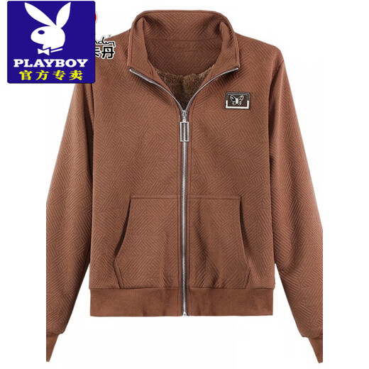 花花公子（PLAYBOY）小个子加绒加厚棒球服短外套女士秋冬季时尚洋气减龄休闲夹克上衣 咖啡色 M 【建议80-95斤】