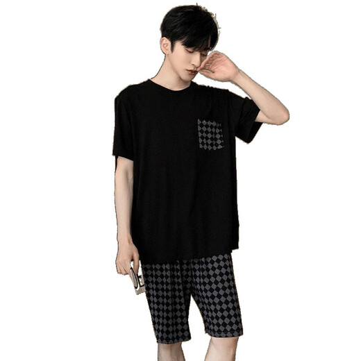 
Heyu men's summer thin short-sleeved pajamas plus fat plus large size casual home clothing 378 black diamond + 6629# headphones panda 175 men's L[100-135Jin[Jin equals 0.5 kg]]