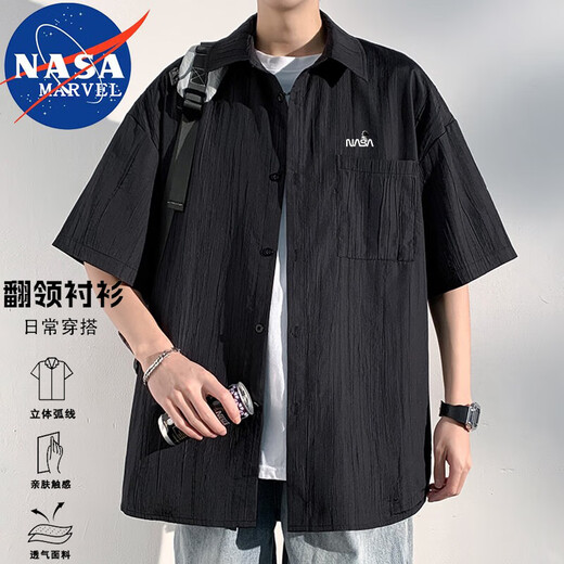NASA MARVEL short-sleeved shirt men's summer breathable top business lapel thin shirt men's casual clothes white 2XL