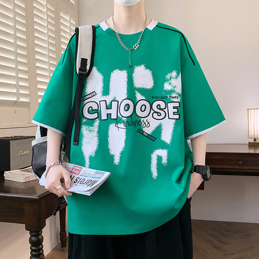 QLTQZQ summer short-sleeved T-shirt for boys 12-15 years old junior high school students 13 trendy and handsome 14 teenagers and older children loose tops 695 green (single short-sleeved) quality upgrade M 85-110Jin Jin is equal to about 0.5 kg