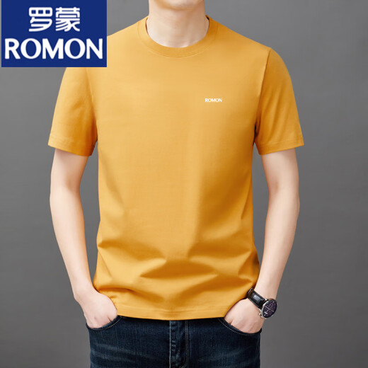 罗蒙（ROMON）男士短袖t恤夏季新款潮流棉简约圆领上衣休闲凉感体恤衫男T YS9929莲紫【带标】 均码 120【141-160斤】