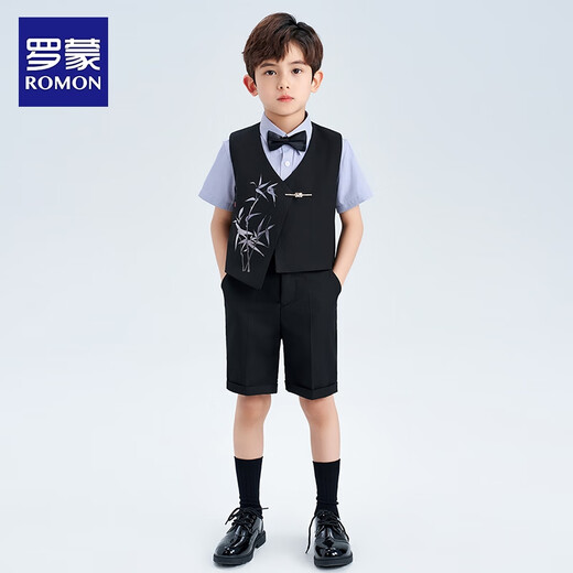 Romon Boy Suit Piano Performance anfitrión Nuevo traje de estilo chino Vestido infantil Negro 120